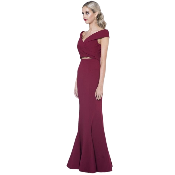 Bariano dress fornal gown burgundy maxi off shoulder gorgeous two-piece size 8 - Picture 16 of 16